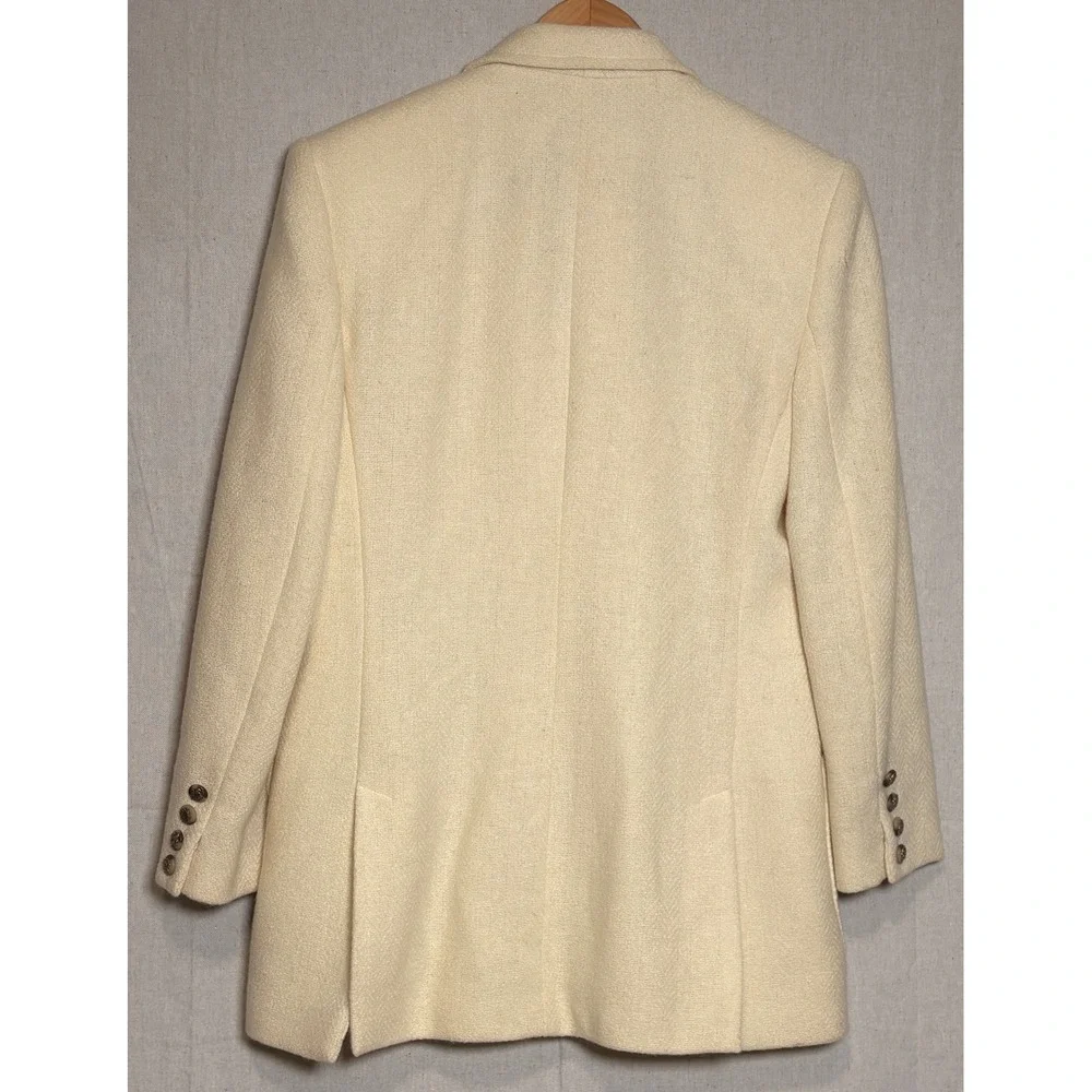 Lauren Ralph Lauren Womens 100% Wool Blazer Cream 3 Button Crest‎ Jacket Size 4
